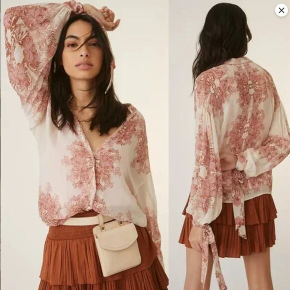 Forever That Girl x Anthropologie Femme Floral Sheer Blouse – XS – Romantic Boho - Picture 1 of 15